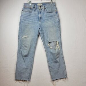 Madewell The Perfect Vintage Jeans Sz 28 Petite Distressed High Rise Cropped Raw